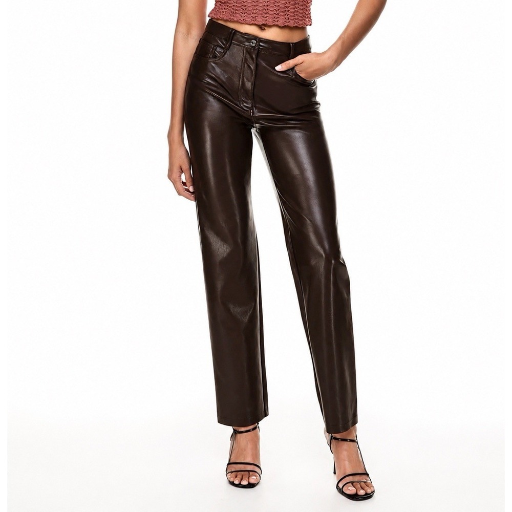 Wilfred Aritzia Melina‎ Vegan Leather Pants Sz 4 28x28 Brown Straight Minimalist